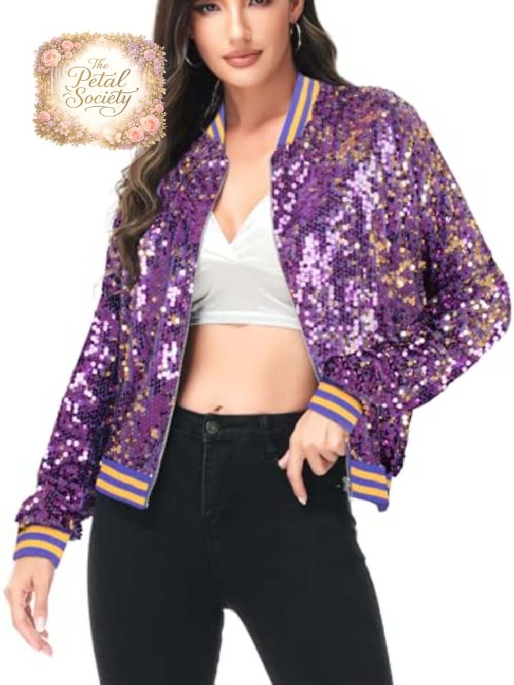 Womens Sequin Bomber Jacket Zip Up Long Sleeve Party Concert Costume Coat